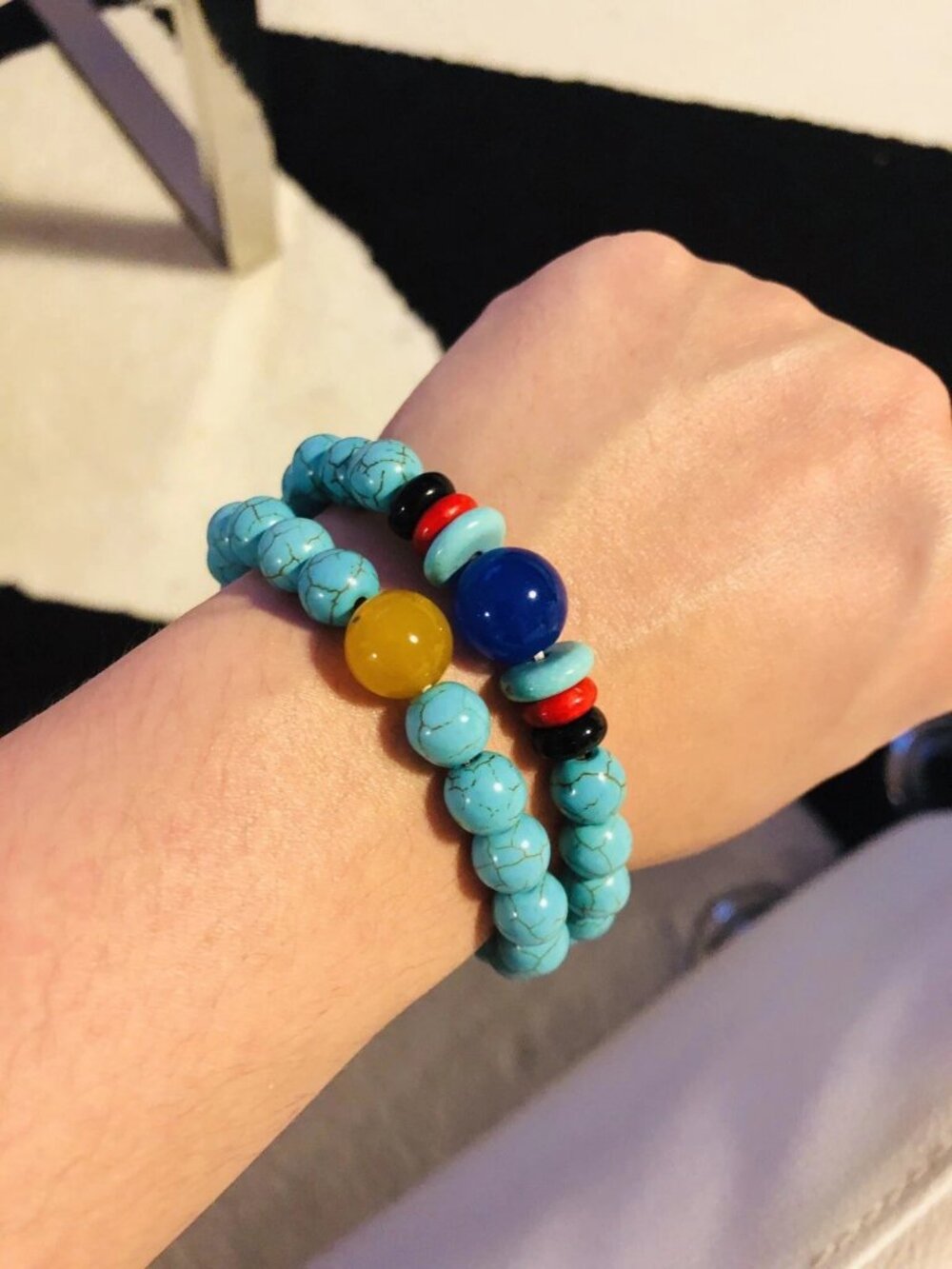 New Turquoise Bead Double Bracelet Set Stretch Boho Stacking Gift